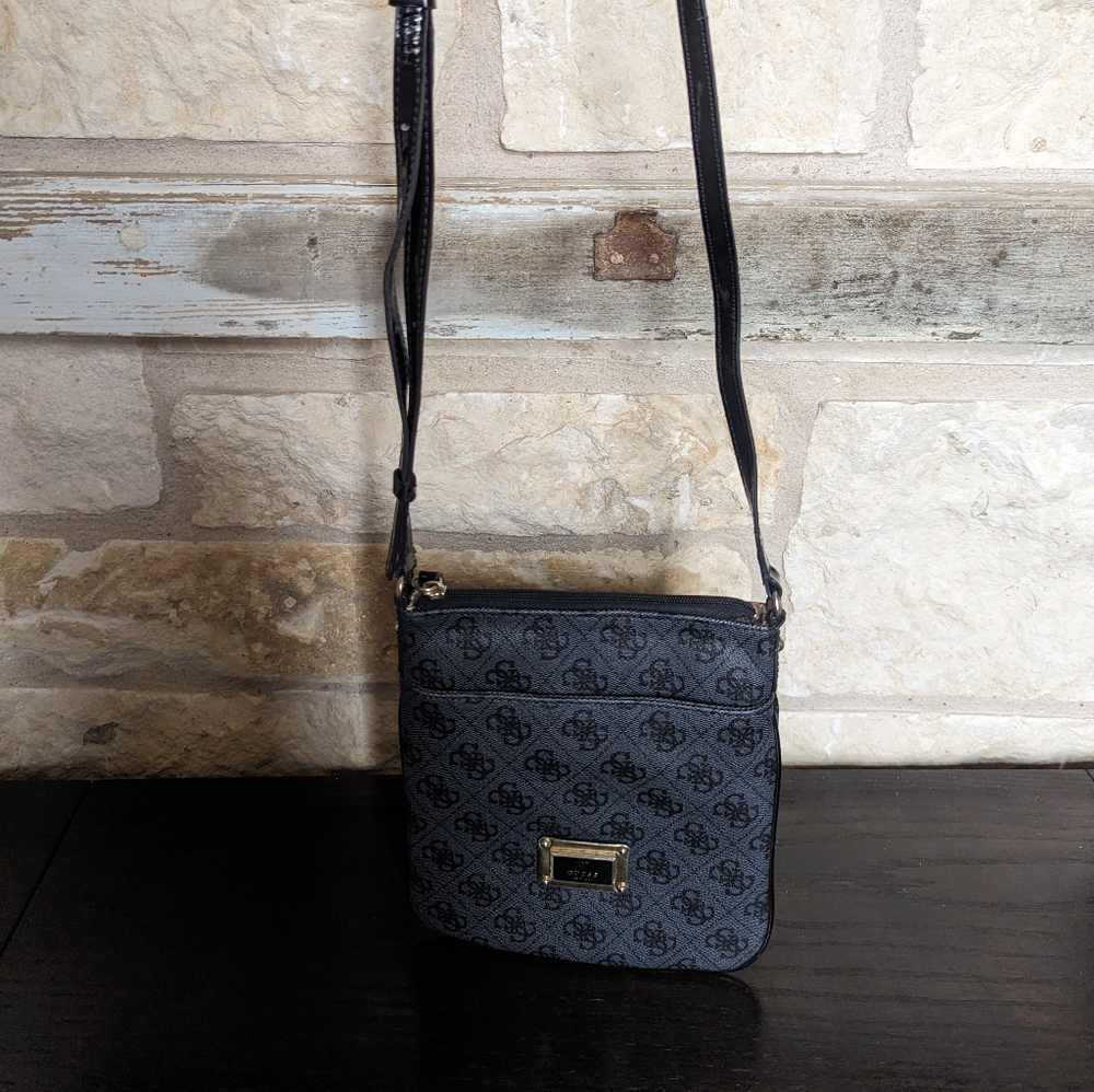 Black and grey crossbody Guess purse